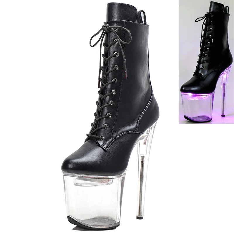 Leecabe 20CM/8Inch lady  LED Light Up Shoes Glowing platform  boots  High Heels Pole Dance boot