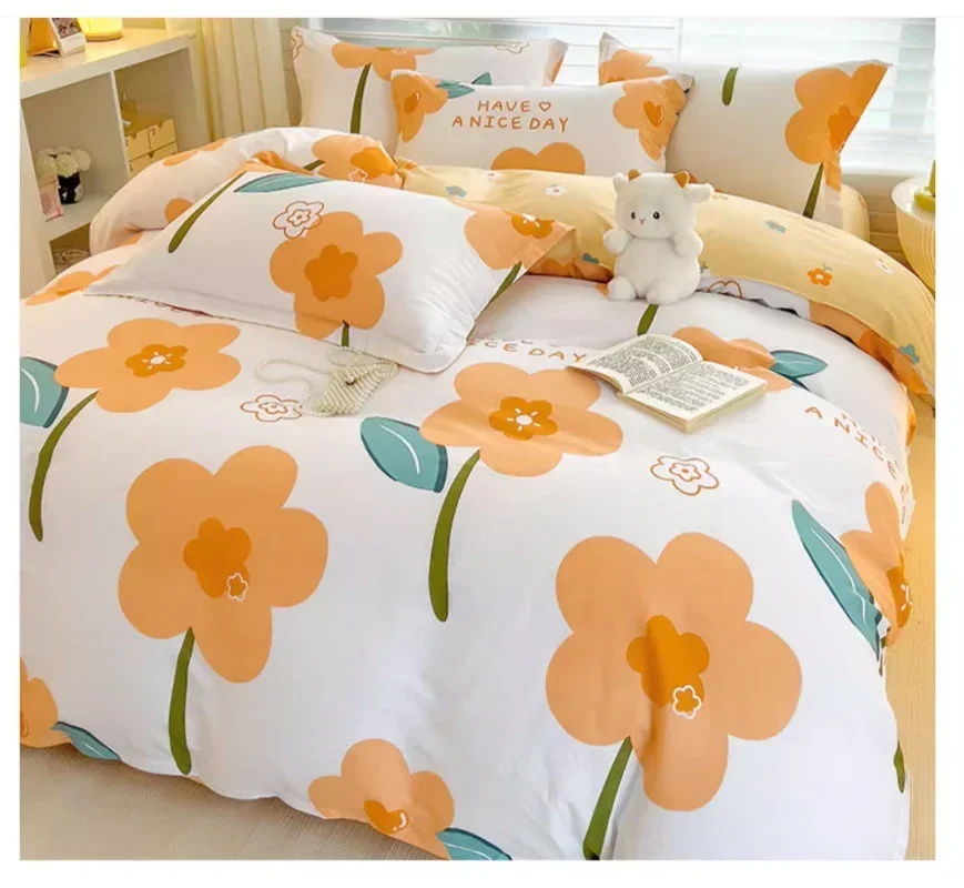 

Custom Size Duvet Cover + 2pcs Pillowcase 100% Cotton Flower Print Bedding Set King Queen Single Double RU Bedding Sets B87A