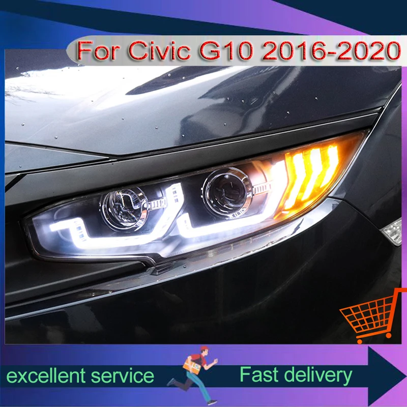 

Modified Front Lamp For Honda Civic G10 2016-2020 Car Headlight With LED DRL Dual Lens Xenon Streamer Turn Signal Light Assembly