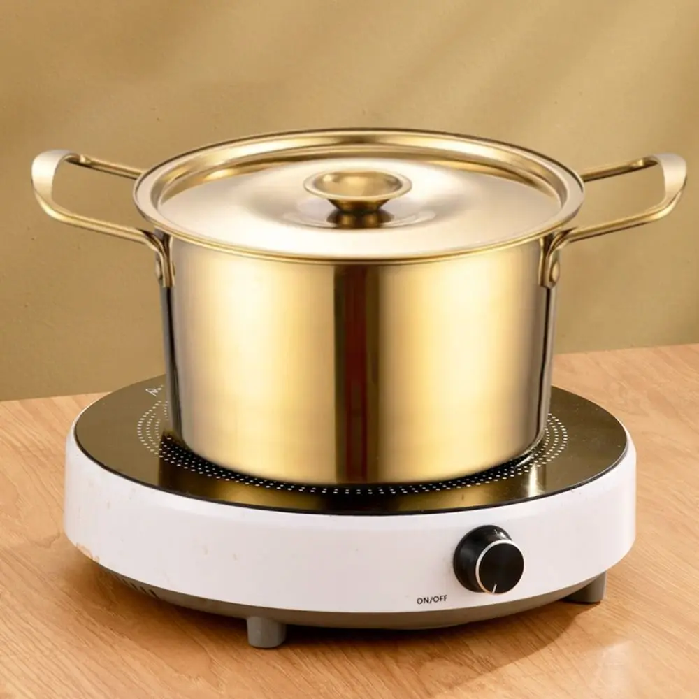 Kitchen Cookware Stainless Steel Korean Ramen Pot Deepened with Lid Stew Pot Rust Resistant Gold Soup Cooking Pot Hotpot