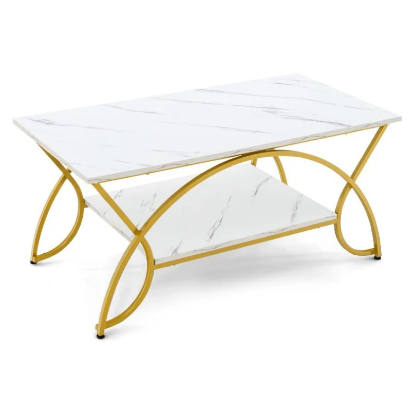 

2-Tier Coffee Table Gold Rectangle for Living Room-Golden