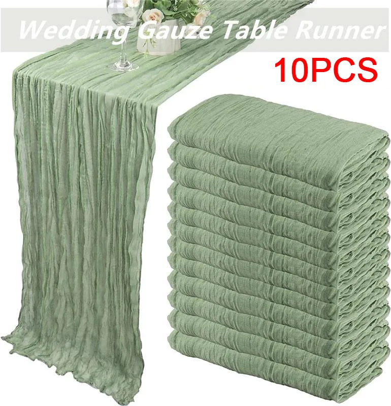 

10pcs/set Cheese Cloth Gauze Table Runner Rustic Wedding Table Decor 90*300CM Boho Wedding Reception Christmas Table Runners