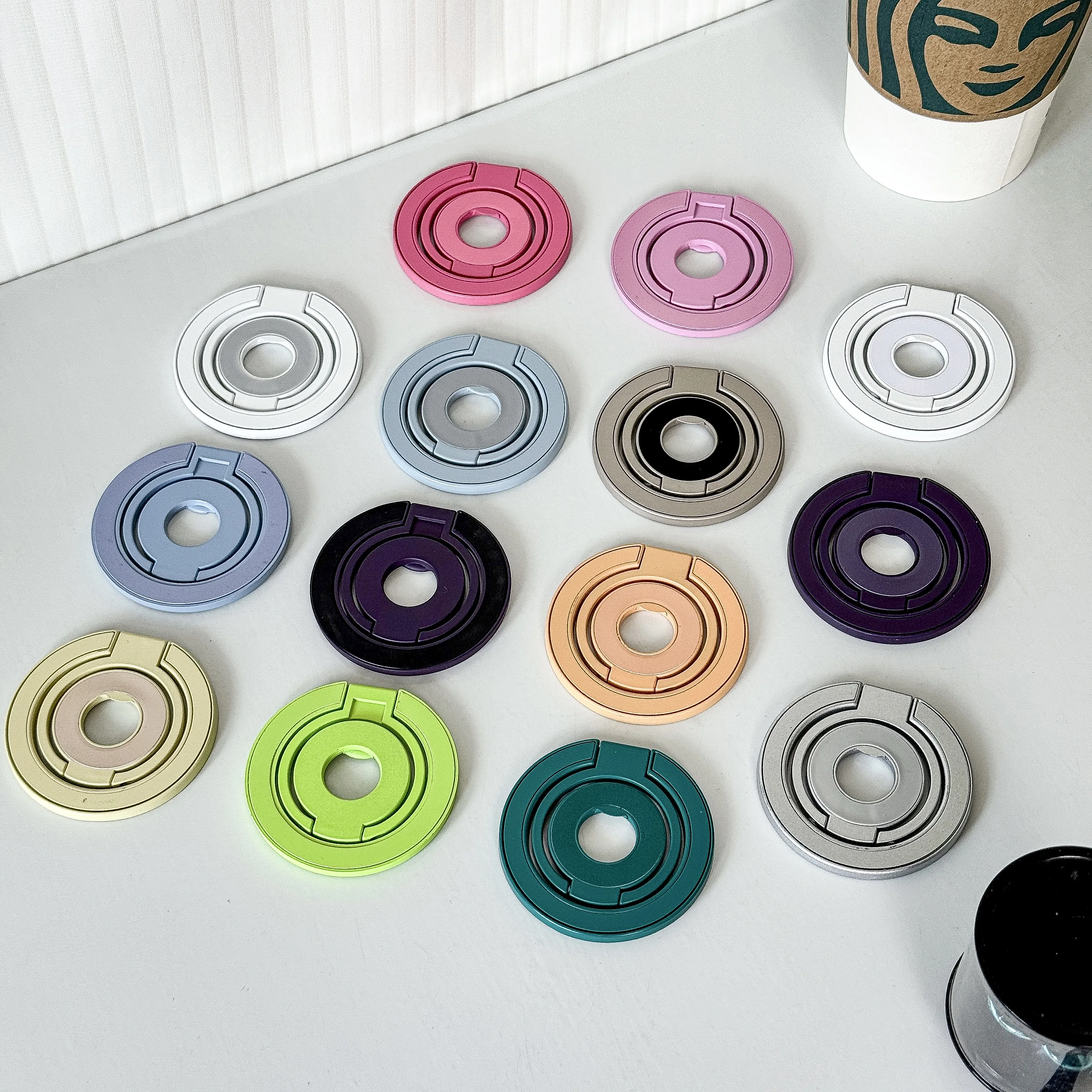 Dual-Sided Magnetic Tri-Fold Ring Phone Stand Holder - Portable Design