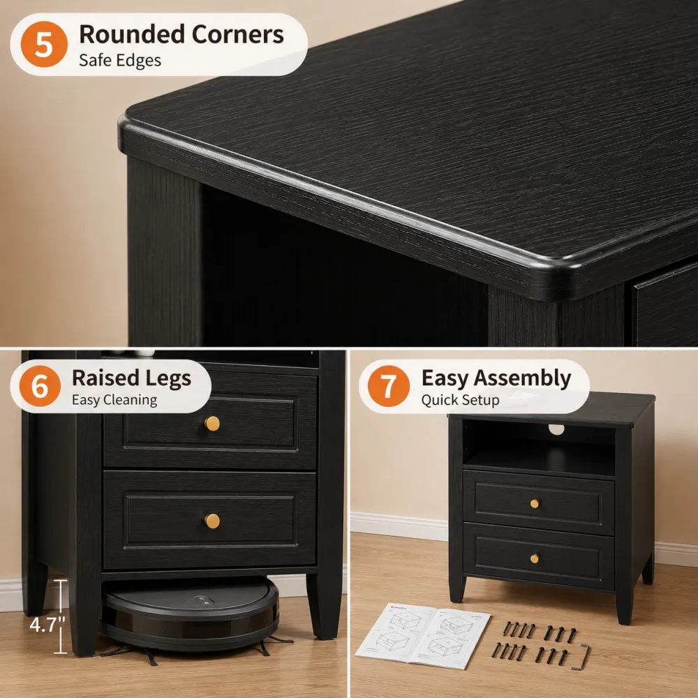 Nightstand with Charging Station 2 Drawers and Open Shelf Modern Bedside Table End Table with USB Type C Port AC Outlet Farmhouse Storage Cabinet for Bedroom Living Room Dorm Black 5 Nightstand with Charging Station 2 Drawers and Open Shelf Modern Bedside Table End Table with USB Type C Port AC Outlet Farmhouse Storage Cabinet for Bedroom Living Room Dorm Black 5