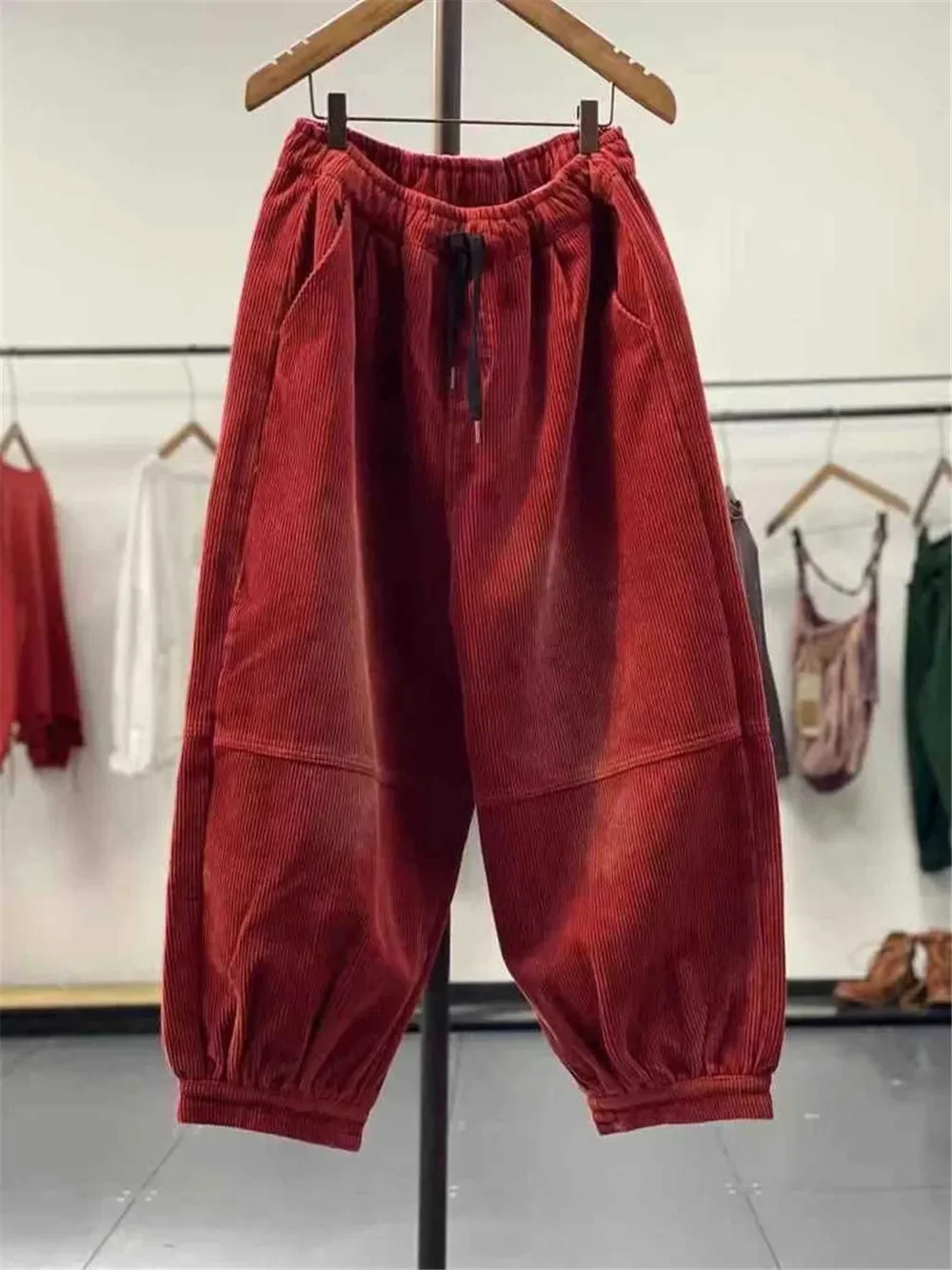 Pantaloni stile harem in velluto a coste casual autunno inverno Pantaloni da donna larghi retrò a vita alta Pantaloni da mamma oversize femminili Pantaloni sportivi larghi 5