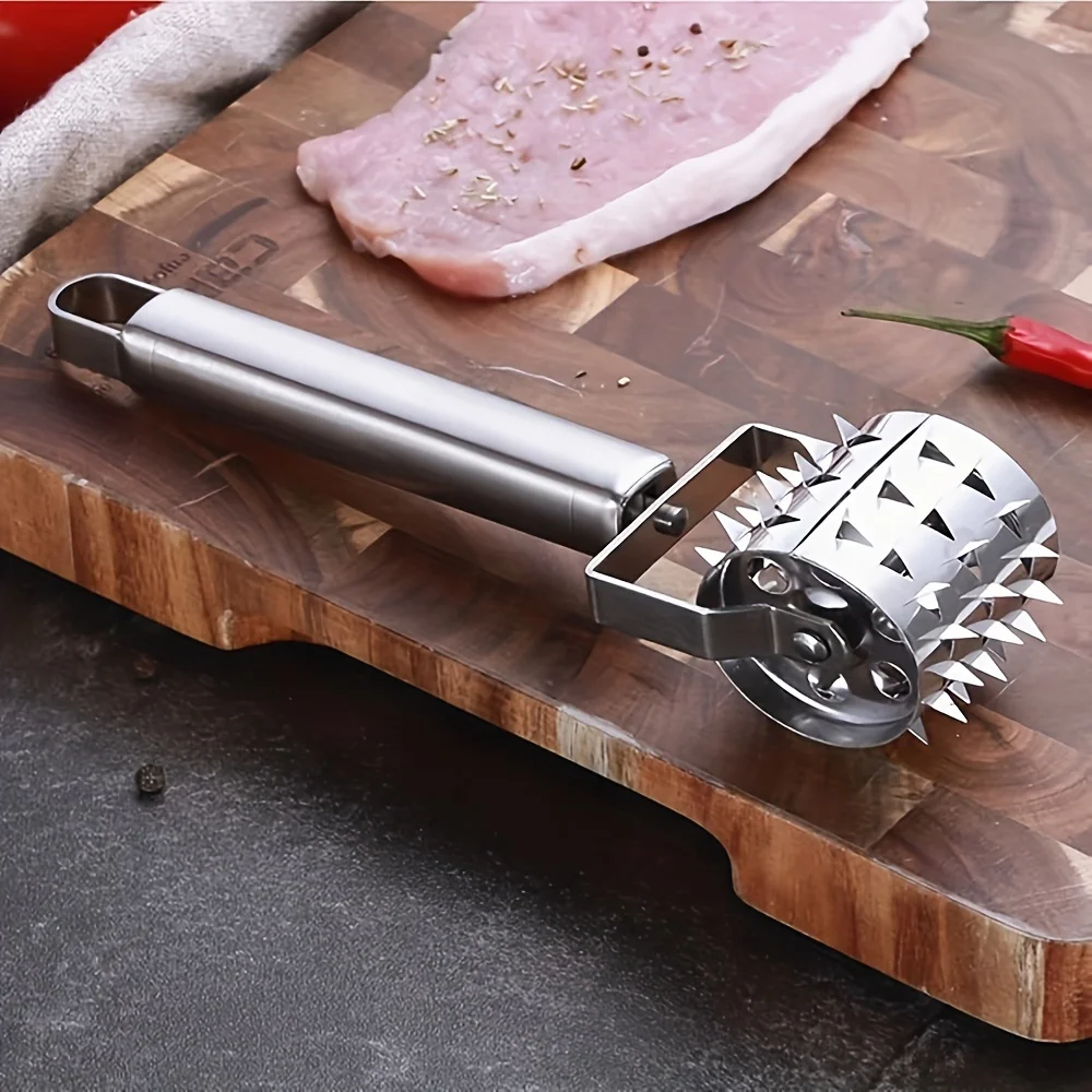 1pc Stainless Steel Meat Tenderizer Roller Hammer With Handle Pizza Roller Suitable For Any Meat Kitchen Tools Easy To Clean