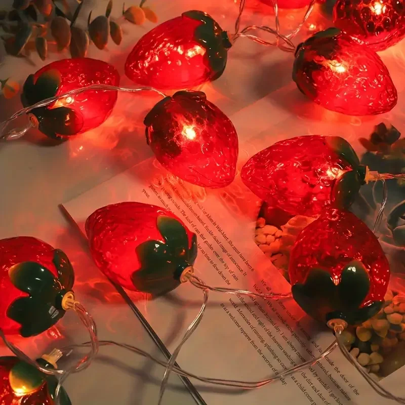 LED Fairy Lights 1PC 10/20/30/40 LED Strawberry Fairy Lights Battery Operated Fruit String Lights For Indoor Outdoor Bedroom Holiday Decoration