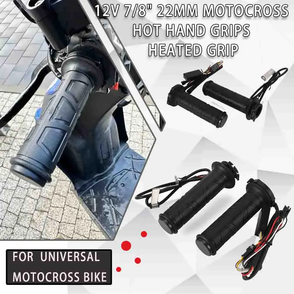 1 Pair 22mm Motorcycle Heated Grips - Adjustable Temperature Hand Grips For 12V Bikes - Electric Warm Handlebar Grips With Non-Slip Texture
