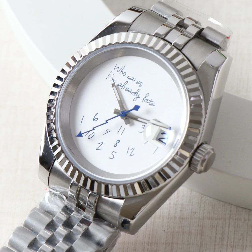 MINUTETIME NH35 Watch For Who cares, I'm already late Silver Sapphire Crystal NH35A Automatic Movement 39mm Stainless Bule Hands 4