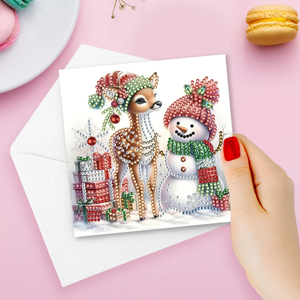 Christmas Cards 6/12PCS Snowman DIY Diamond Painting Card 5D Diamond Embroidery Mosaic Set Greeting Thank You Card diamond painting painting set