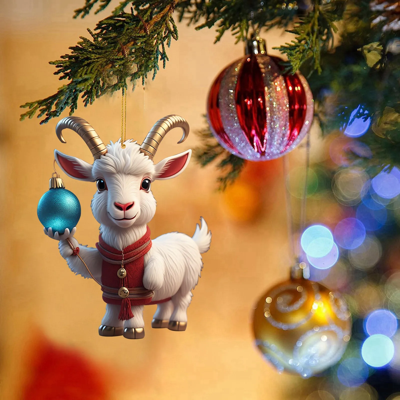 thumbnail image 1 of Adornos navideños para fiestas en casa con forma de cabra, adornos para árboles de Navidad, suministros para fiestas y decoración del hogar, 1 of 5