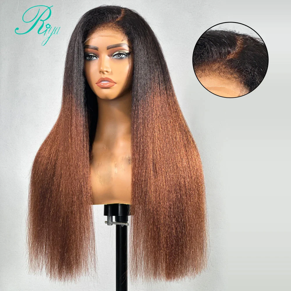 Kinky Straight 13x4 Transparent Lace Front Wig With Kinky Enges Ombre Honey Blonde Colored Human Hair 13x6 Lace Frontal Wigs
