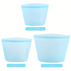 Set of 3 Reusable Silicone Leakproof Food Storage Bags - Stand - Up Design, Microwave & Dishwasher Safe, Ideal (3Pcs - Blue)