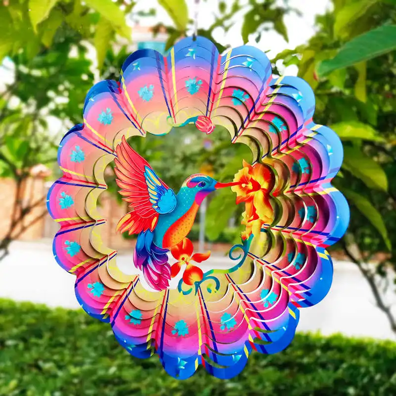 Hummingbird Wind Spinner 3D Metal Kinetic Wind Chime Hanging Unique Garden Decor Bird Wind Catcher for Outdoor Yard Art Ornament 6