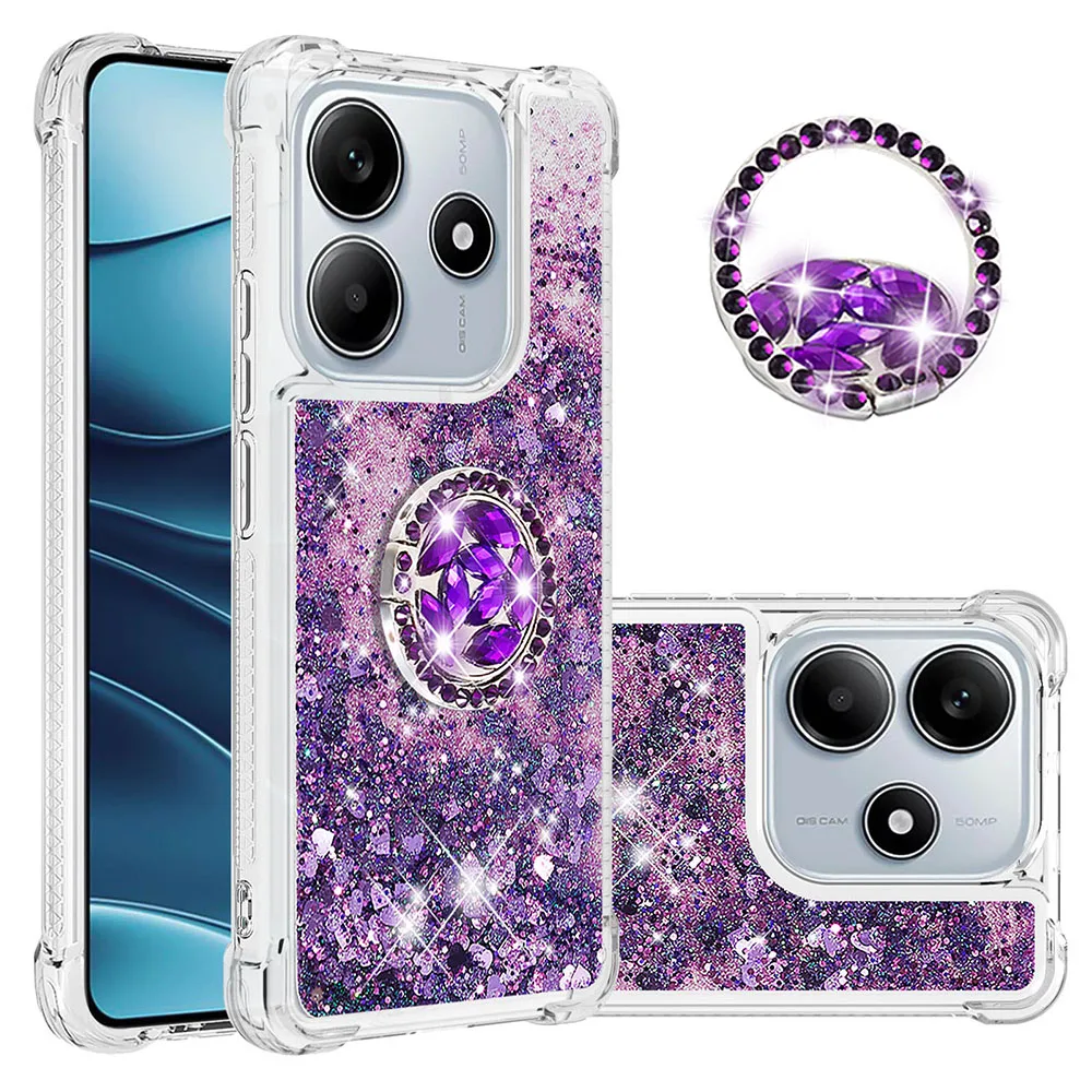 Gradient Glitter Quicksand Case with Anti-Fall Ring Holder Stand