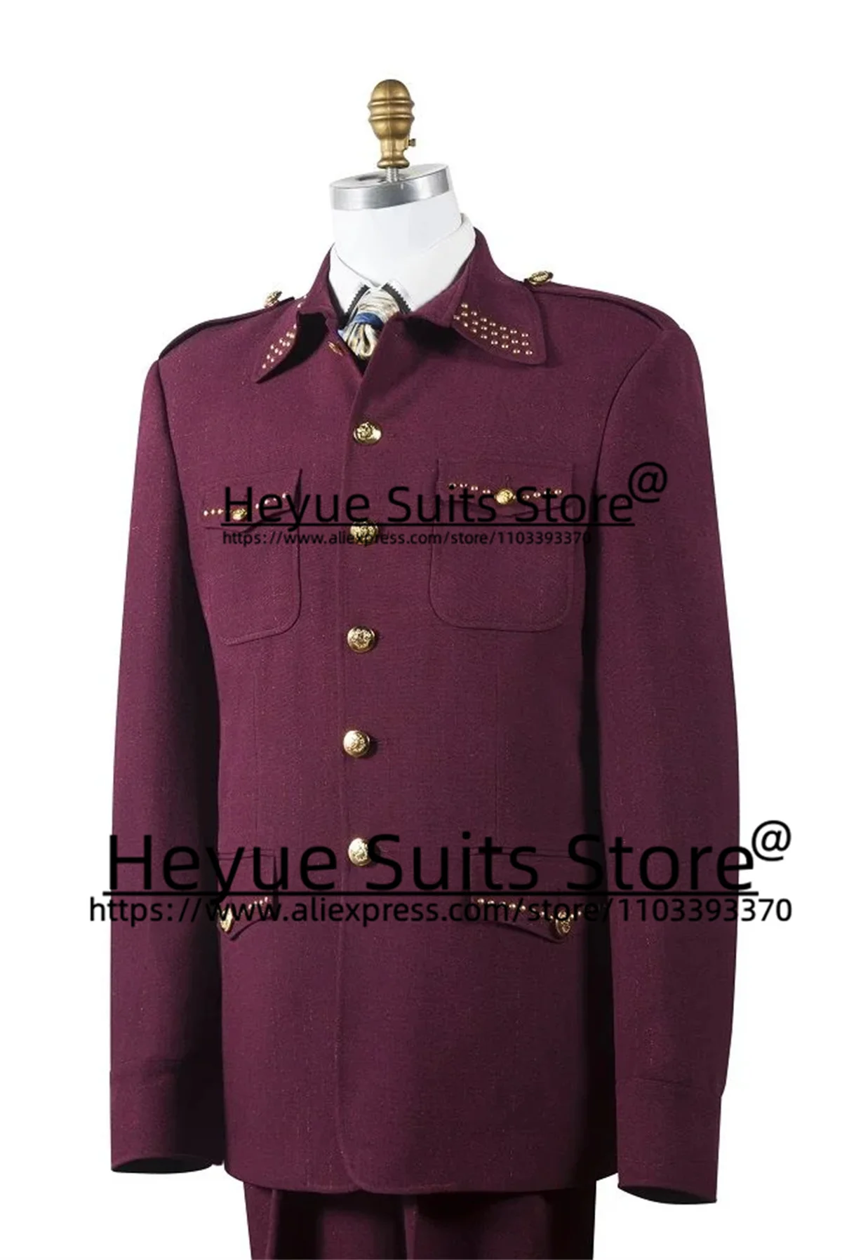 Wine Red Chinese style Vintage Men Suits Slim Fit Lapel Groom Formal Tuxedos 2 Pieces Sets Classic Male Blazers Costume Homme