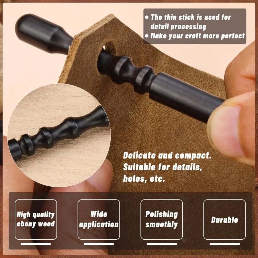 MIUSIE Leather Edge Burnisher Burnishing Tool Ebony Wood Edge Slicker Round Head Burnisher Tool Burnishing Polishing