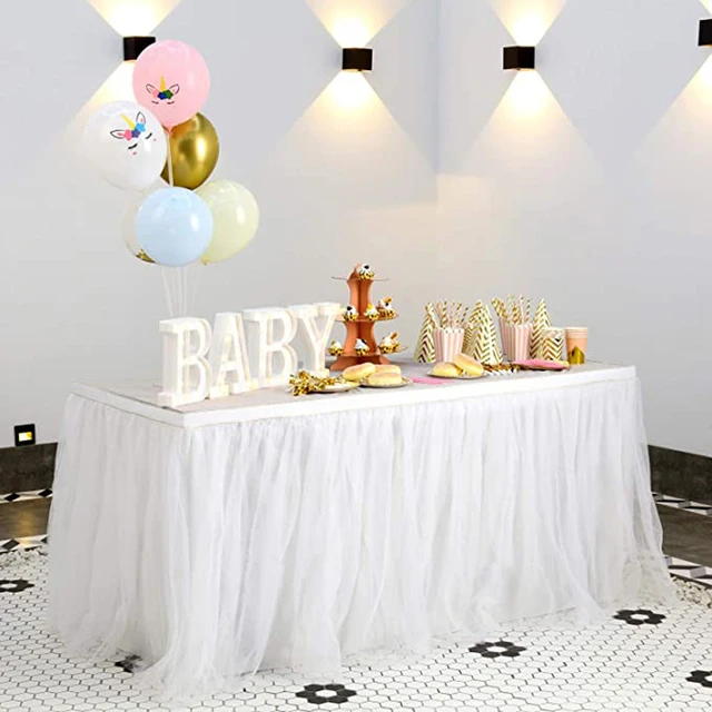 Gonna da tavolo in Tulle bianco da 14 piedi per matrimonio compleanno  rettangolo rotondo Tutu battiscopa festa Baby Shower Gender Reveal Cake  Dessert - AliExpress