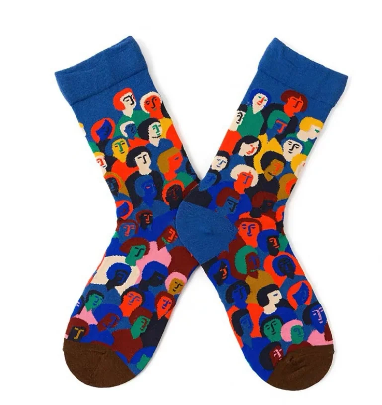 Yoga Literature Art Women's European American Jacquard Street Skateboard Retro Color Breathable Casual Mid-tube Cotton Socks