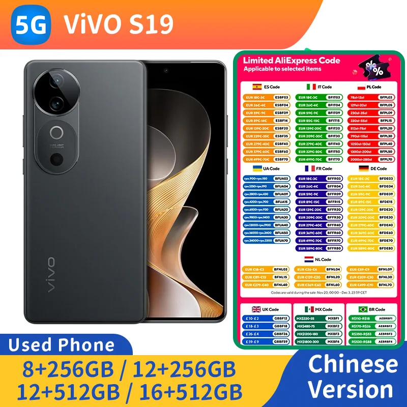 VIVO S19 5g Android SmartPhone CPU Snapdragon 7 Gen3 Screen 6.78-Inches 50MP Camera 6000mAh Battery Original Used Phone