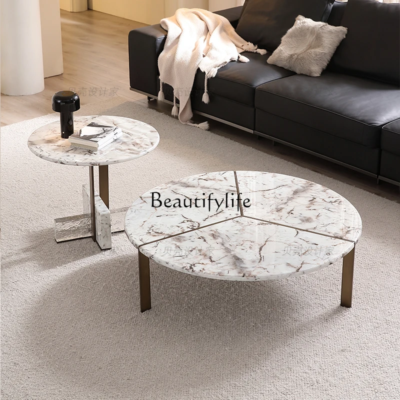 

Italian Marble Tea Table Minimalist Living Room Small Apartment Size round Creative Personality Tea Table Combination