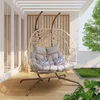 Outdoor Egg Swing Chair with Stand, 2 Person Patio Swing Chairs with Thick Cushions and Pillows,  for Indoor Bedroom 1