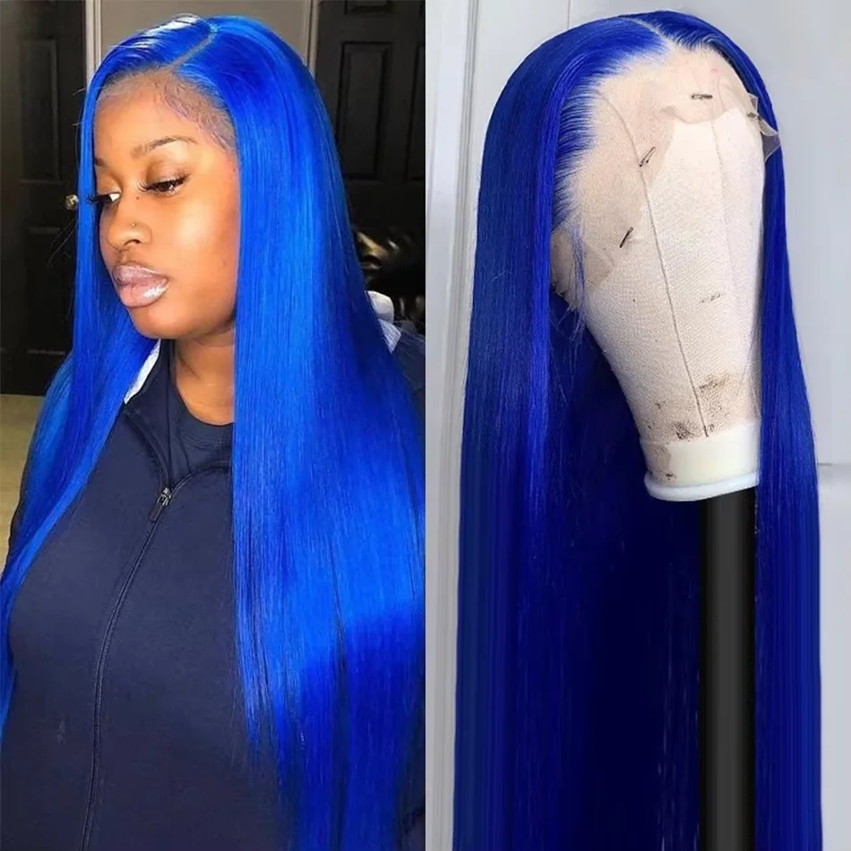 Straight Dark Blue Wig 13x4 HD Lace Frontal Wig Human Hair