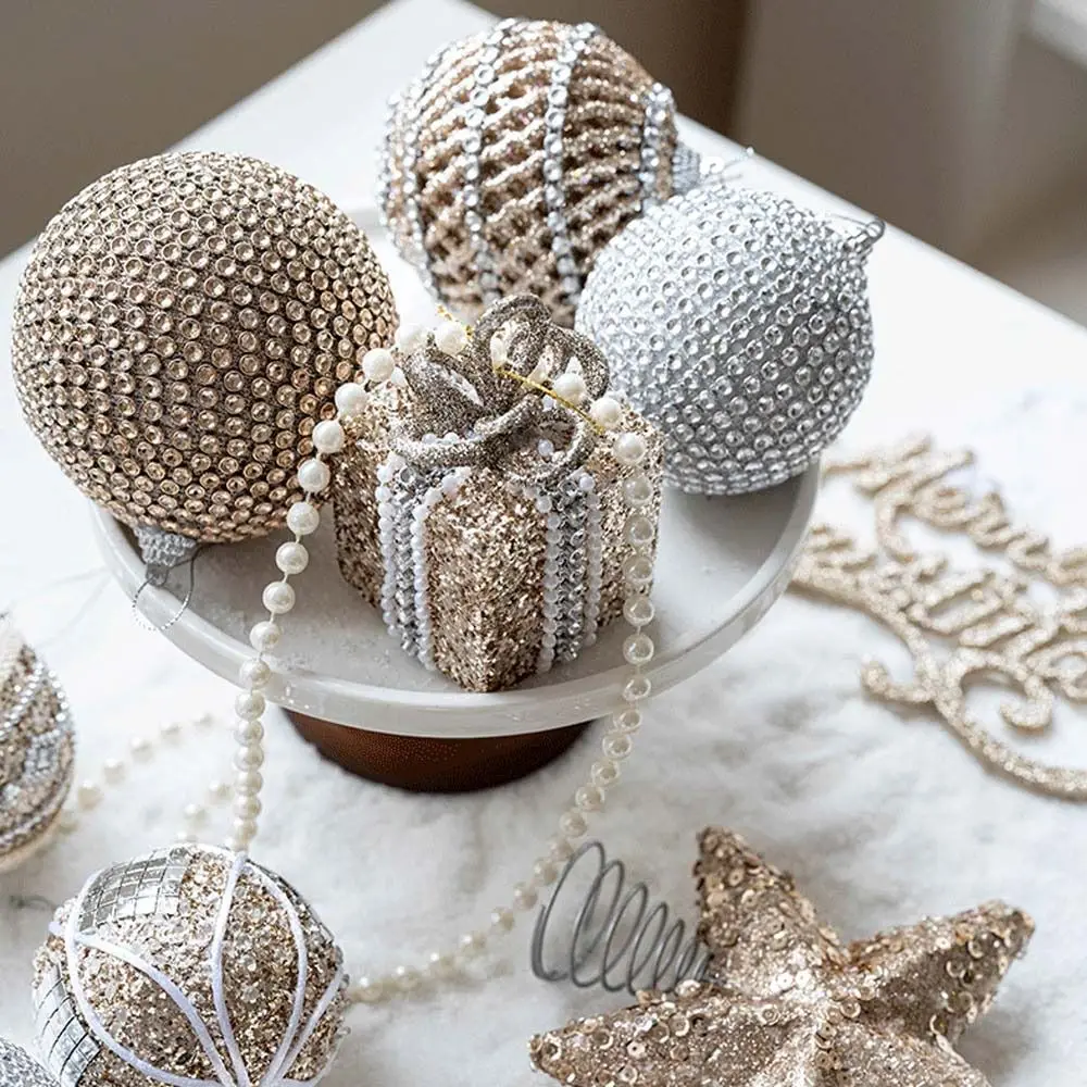 High-quality Foams Christmas Tree Balls Shiny Sequin Christmas Tree Pendant 8cm Hanging Xmas Baubles Christmas Party Supplies