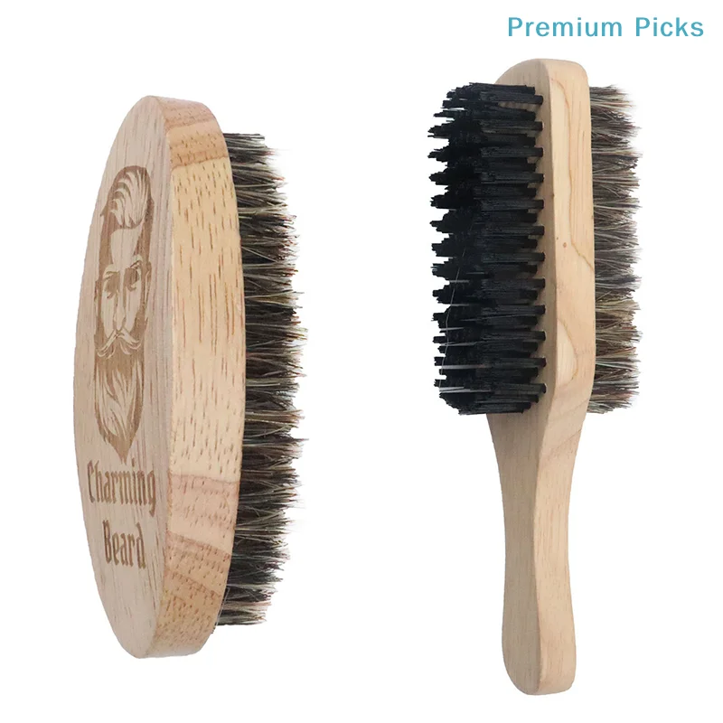 Pennello da barba portatile in setole di cinghiale ecologico per uomo, spazzola naturale per la pulizia del viso e dei baffi. - immagine 2