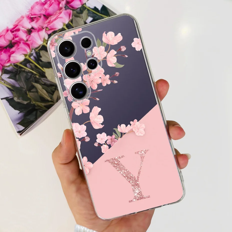 Floral Letter Design Soft Silicone TPU Bumper Case
