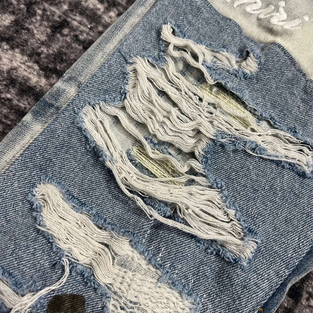 men dirty look distressed bagger patches jeans 4