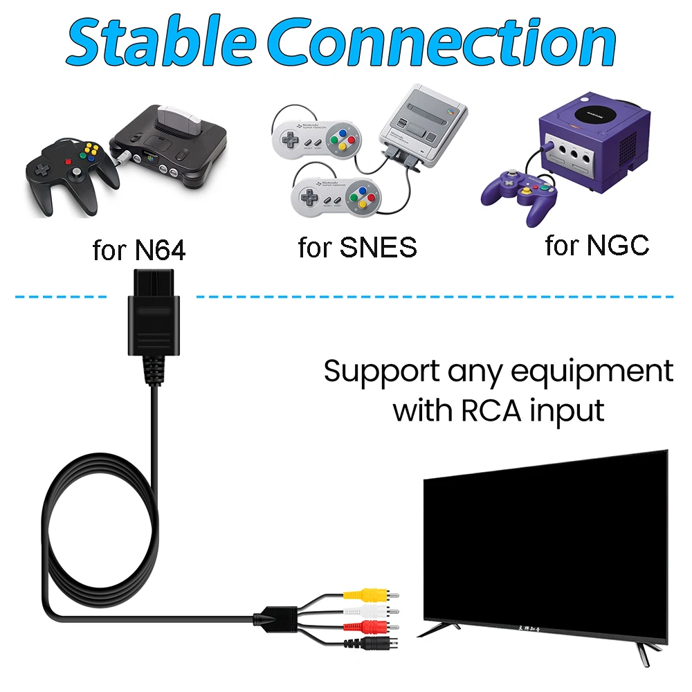 Av Cable N64 Blue Screen OSTENT Composite AV TV S-Video Cable RCA Video HD  TV Cord