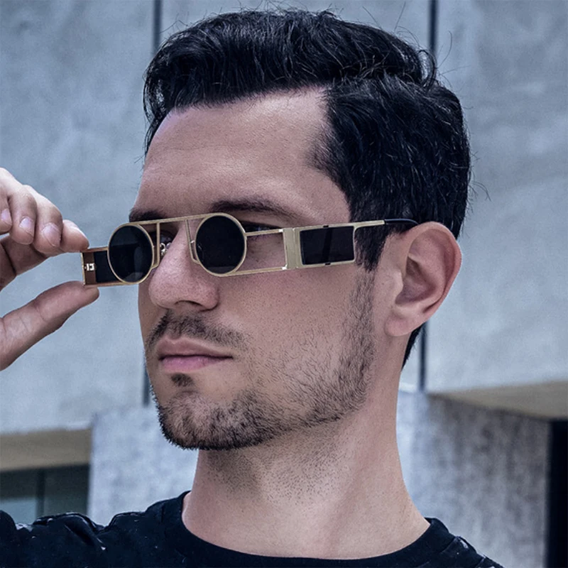 Round Punk Sunglasses For Men Fashion Glasses Steampunk Sunglasses