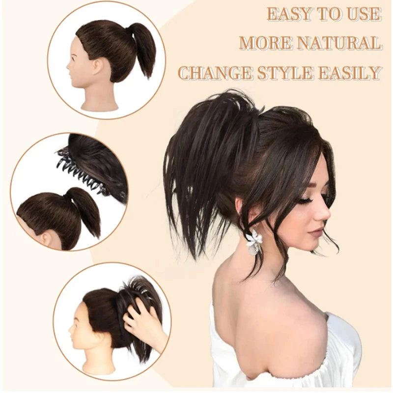 H&STAR Synthetic Hair  Extension Straight  Fully Short Ponytail Extension Hair Accessories Claw Clip Hairpiece for Women