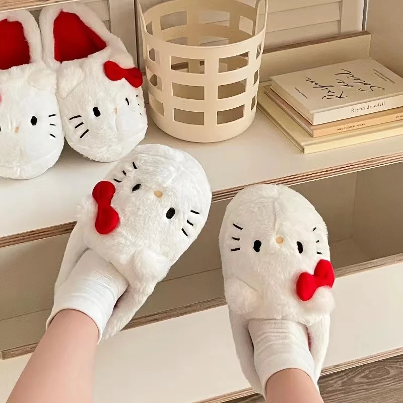 Sanrio Plush Slippers Hello Kittys Kawaii Cute Student Autumn Winter Bedroom Soft Padded Plush Bedroom Aldult Shoes Girls Xmas
