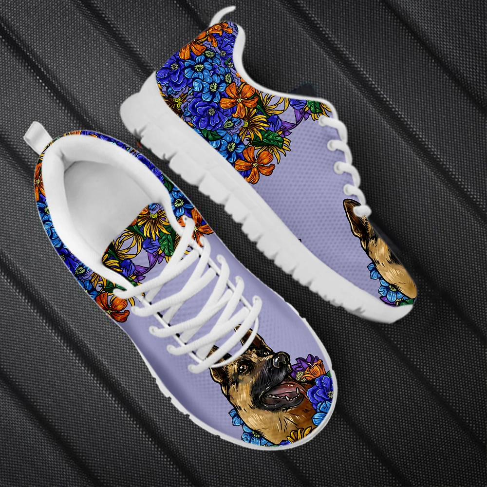 INSTANTARTS Lovely Boston Bull Terrier Floral Pattern Women Flat Shoes Wear-Resistant Casual Sneakers for Girls Zapatos Mujer