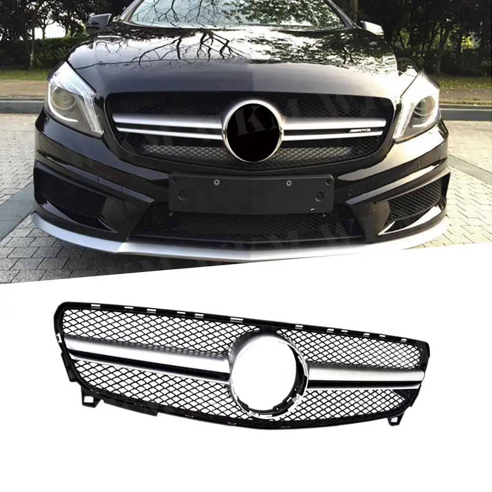 

ABS Front Grille Racing Bumper Mesh Frame for Mercedes Benz A class W176 A45 AMG 2013-2019 Sliver Black