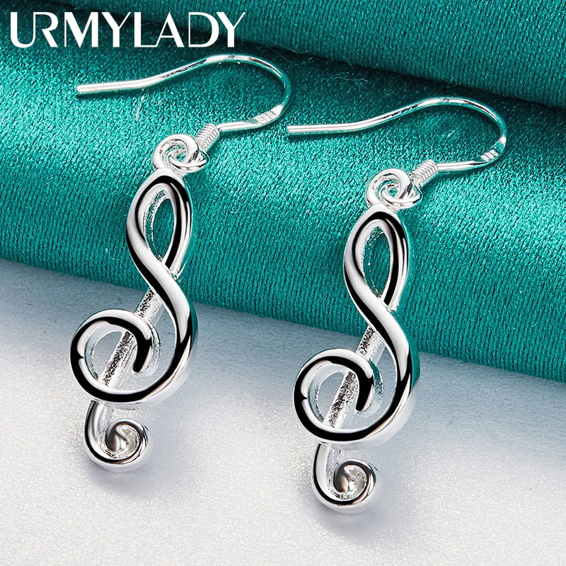 URMYLADY 925 Sterling Silver Musical Note Earrings Eardrop for Women Charm Wedding Engagement Fashion Jewelry