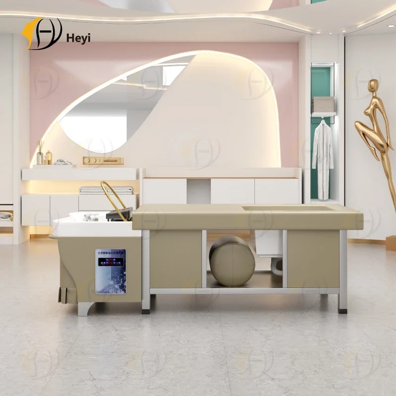 thai head spa lay down washing hair chair salon electric pedicure massage shampoo tables bed with water circulation steamer 6