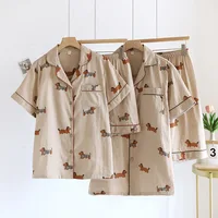 2026 New Summer Couple's Pajama Set 100% Cotton Gauze Cute Men's and Women's Short Sleeve Shorts Two Piece Set Home Clothes
