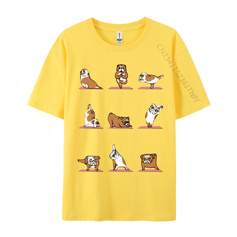 Tops & Tees EnglishBulldogYogaVintage Labor Day Cheap Unique Short Sleeve 100% Cotton O-Neck Men T-Shirt Unique Top T-shirts EnglishBulldogYogaVintage yellow