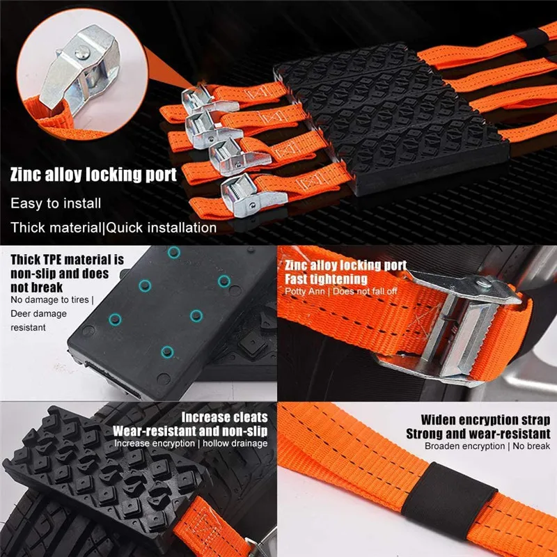 Tire Chains 1/2/4PCS Durable PU Anti-Skid Car Tire Traction Blocks With Bag Emergency Snow Mud Sand Tire Chain Straps For Snow Mud Ice