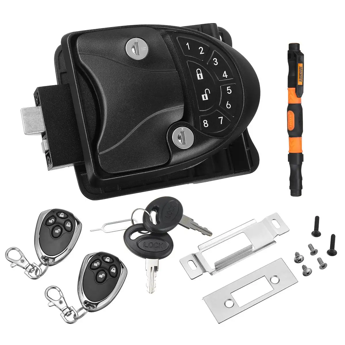 

RV Keyless Entry Door Lock Camper Trailer Electric Keyless Entry Door Locks with 2 Key Fobs Deadbolt and Silent Mode