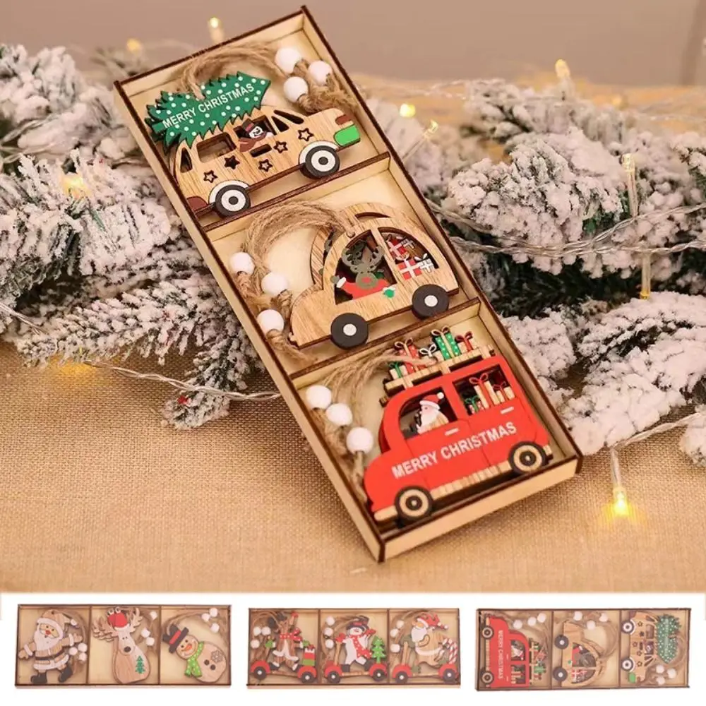 

Christmas Decorative Products Cartoon Santa Claus Combination Window Pendant Wooden Car Christmas Tree Decorative Accessories