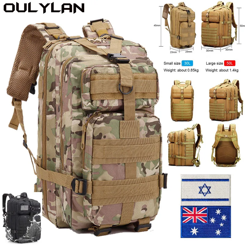 

30L/50L Army Tactical Backpack Men Large Capacity Military Hiking Bags Waterproof Camping Bag 3P Assault Pack Rucksack with Flag