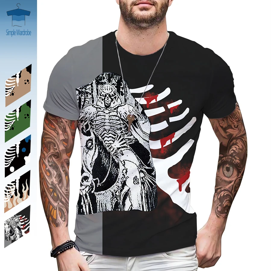 

Summer Oversized T-shirt Fashion Bones Round Neck Short Sleeves Men's Shirt Unisex Streetwear Blood Harajuku Graphic Clothing