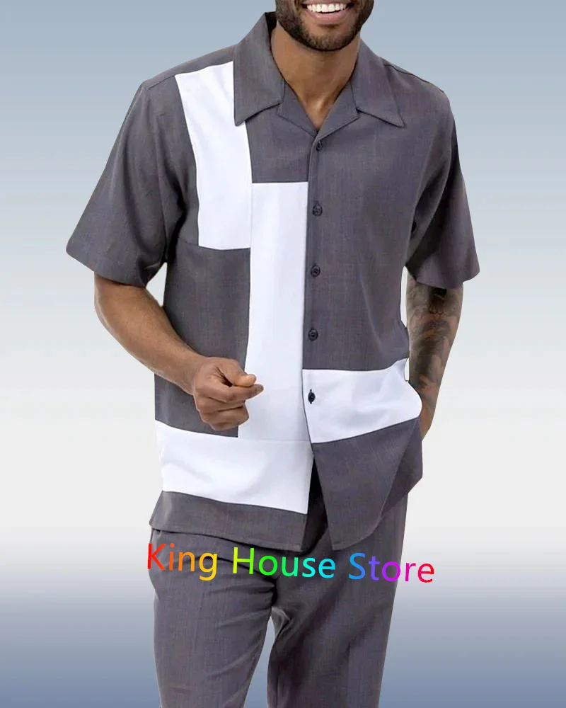 Men's 2 Piece Sets Shirt Hawaiian Set Summer Trip Outfit Button Short Sleeve Shirt+Short Pant Trend Casual Male Clothing Set