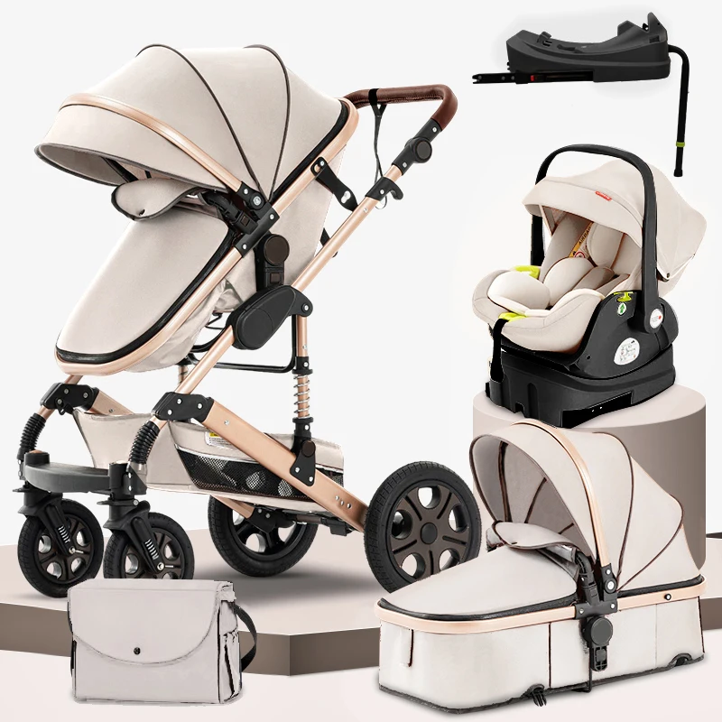 3 in 1 Baby Stroller,Baby Travel System,Baby Carriage 3in1 with Isofix Base,Foldable Newborn Pram,Reversible Standard Stroller 1