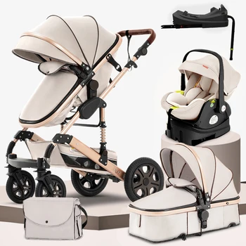 3 in 1 Baby Stroller,Baby Travel System,Baby Carriage 3in1 with Isofix Base,Foldable Newborn Pram,Reversible Standard Stroller 1