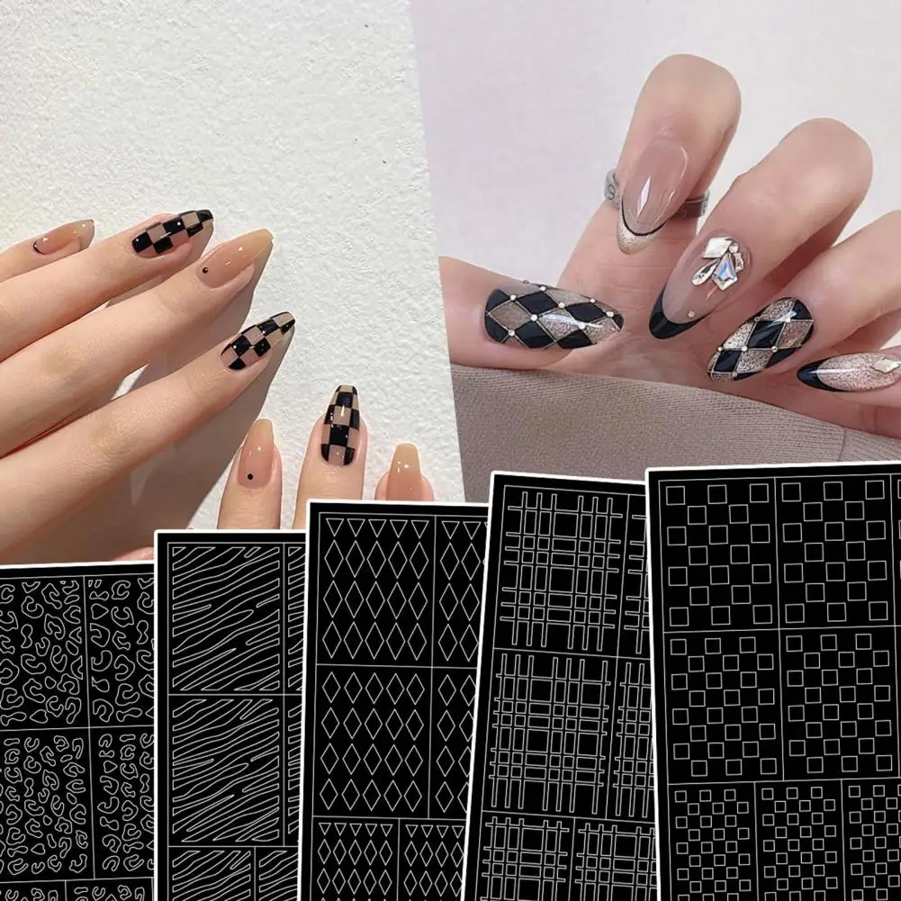 Nail Stickers Nail Art Tools Easy to Use Nail Stencil Stickers Pvc Gel Acrylic Nail Sticker 6 Sheets of Rhombus Square Fish Scale Leopard Stripe Airbrush